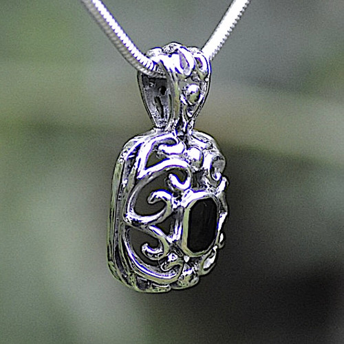 Majestic 925 silver and Whitby Jet filigree pendant on heavy sterling silver snake chain