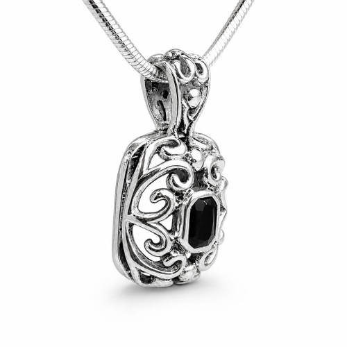 Majestic 925 silver and Whitby Jet filigree pendant on heavy sterling silver snake chain