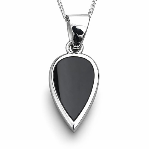 Whitby Jet sterling silver reverse teardrop pendant necklace solid silver reverse