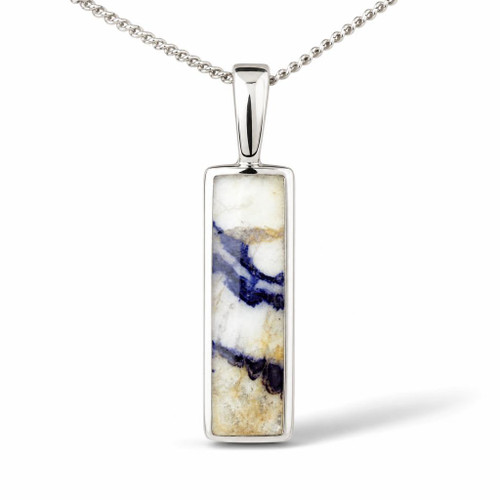 Hand crafted  925 silver necklace with rectangular Derbyshire Blue John stone