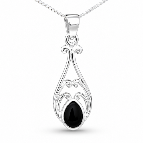 Sterling Silver Celtic pendant necklace with Whitby Jet teardrop