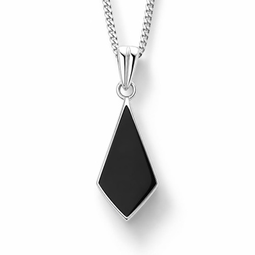 Diamond shaped sterling silver and Whitby Jet pendant necklace