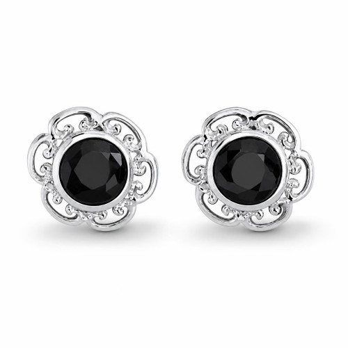 Hand crafted large sterling silver and Whitby Jet scroll edge stud earrings
