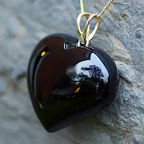 Handmade Extra large Whitby Jet heart necklace with 9ct gold