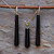 Matching gift set of long cylindrical Whitby Jet drop pendant and earrings on 9ct gold