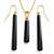 Matching gift set of long cylindrical Whitby Jet drop pendant and earrings on 9ct gold