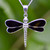 Sterling Silver Whitby Jet Four Stone Dragonfly Pendant Necklace 466P