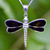 Large sterling silver dragonfly pendant with hand carved organic black gemstones