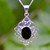 Large diamond shaped silver Celtic pendant with oval Whitby Jet stone