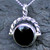 Round rope edge sterling silver Whitby Jet  Derbyshire Blue John reversible pendant