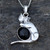 Whitby Jet and sterling silver cat pendant necklace with oval stone