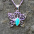 Hand crafted Kingman blue turquoise sterling silver marquise butterfly pendant necklace