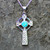 Large hand crafted Kingman blue turquoise sterling silver Celtic cross pendant necklace