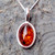 Natural Baltic Cognac amber and 925 sterling silver oval pendant necklace
