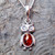 Natural Baltic Cognac amber and 925 sterling silver owl pendant necklace