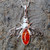 Natural marquise Baltic cognac amber and 925 sterling silver bee pendant necklace