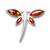 Baltic Cognac amber and 925 sterling silver multi stone dragonfly horizontal pin brooch