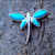 Blue turquoise sterling silver dragonfly multi stone horizontal pin brooch 