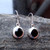 Small round Whitby Jet and 925 sterling silver drop earrings hand crafted in Whitby 