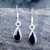 Sterling silver drop earrings with Whitby Jet teardrop stones hand crafted in Whitby 