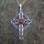 925 silver Celtic cross pendant with natural cognac amber round cabochon