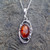 Sterling silver beaded oval Baltic cognac amber asymmetrical pendant necklace