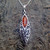 Modern long filigree marquise sterling silver pendant with cognac amber stone