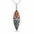 Modern long filigree marquise sterling silver pendant with cognac amber stone