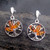 sterling silver and cognac Baltic amber multi stone tree of life drop earrings