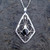 Diamond shaped sterling silver filigree pendant necklace with round Whitby Jet stone