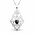 Diamond shaped sterling silver filigree pendant necklace with round Whitby Jet stone