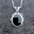 Hand crafted oval sterling silver and Whitby Jet pendant necklace rope and frill edge