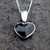 Hand crafted curved Whitby Jet sterling silver love heart pendant necklace in gift case