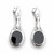 Sterling silver hinged drop earrings with Whitby Jet oval stones and stud fastenings
