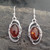 Traditional oval sterling silver and cognac amber drop earrings