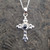 Sterling silver beaded cross pendant with round Whitby Jet stone