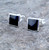 Whitby Jet and sterling silver square stud earrings with hand carved stones