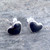 Hand crafted large curved sterling silver and Whitby Jet love heart stud earrings