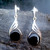 Hand crafted 925 sterling silver twist drop earrings with round Whitby Jet stones