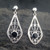 Large sterling silver filigree earrings with round Whitby Jet stone