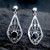 Large hand crafted sterling silver rope edge filigree earrings with round Whitby Jet stone