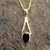 Hand crafted 9ct yellow gold small wishbone pendant necklace oval Whitby Jet stone