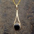 Hand crafted Whitby Jet 9ct yellow gold wishbone round stone pendant necklace