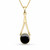 Hand crafted Whitby Jet 9ct yellow gold wishbone round stone pendant necklace