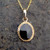 Hand crafted oval rope edge 9ct yellow gold Whitby Jet pendant necklace 
