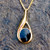 Hand crafted asymmetrical 9ct gold wishbone pendant necklace oval Whitby Jet 
