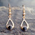Handmade 9ct yellow gold wishbone drop earrings with round Whitby Jet stone