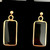 Handmade Whitby Jet 9K yellow gold rectangular dangly earrings with two hearts on reverse side