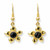 9ct gold flower drop earrings with round hand carved Whitby Jet stones