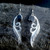 Large hand crafted sterling silver and Whitby Jet feather drop earrings